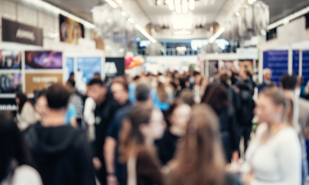 blurred trade show walkway 