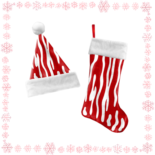 customizable stockings and santa hats for company holiday party